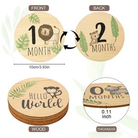 XUKZIMA 7 Packs Baby Monthly Milestone Cards Signs Welcome Newborn 1-12 Months Reversible Wooden Circles Discs with Cute Print Pregnancy Journey Birth Sign Photography Prop