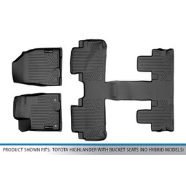 SMARTLINER Floor Mats 3 Row Liner Set Black for 2014-2020 Toyota Highlander with 2nd Row Bucket Seats (No Hybrid Models).