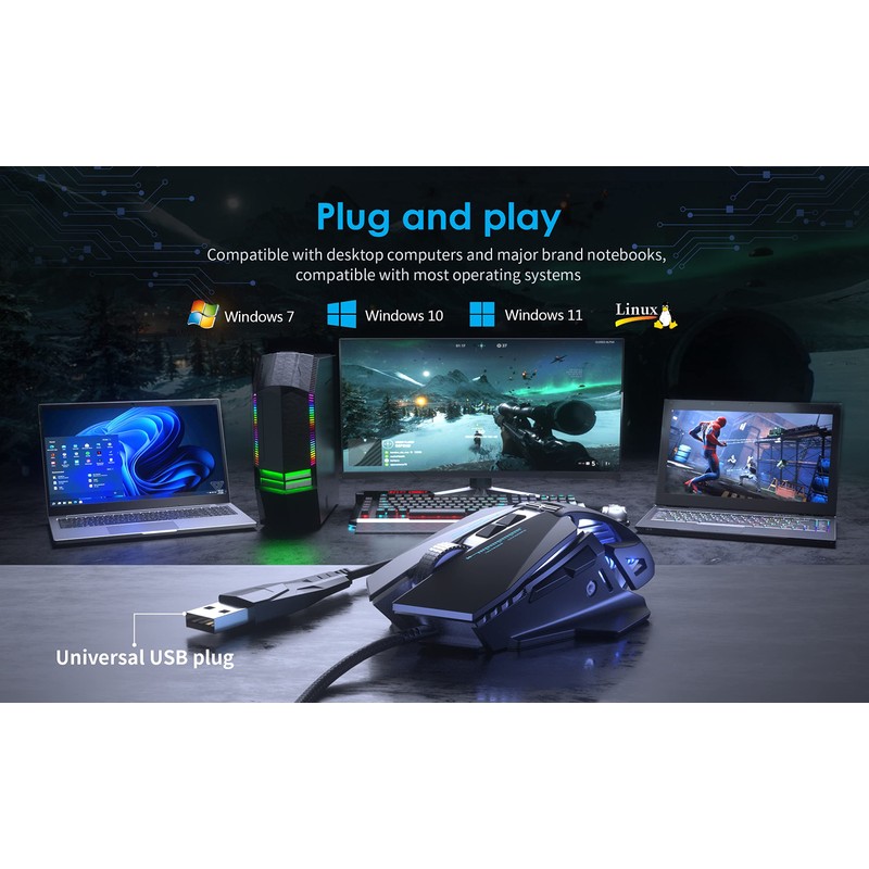 CYD C300 Kabelgebundene Gaming-Mäuse mit 7200 DPI Sensor, Gaming-Mäusen mit