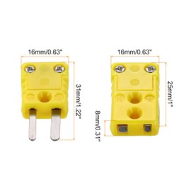 sourcing map Mini K Type Thermocouple Wire Connectors Male Female Plug Adapter High Temperature 120°C(248°F) for Thermocouple Sensor Probe Yellow 8 Set