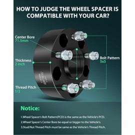SCITOO 4Pcs 5x5 Wheel Spacers 2 inch Thread Pitch 1/2 Hub Bore 71.5mm 5 Lug Wheel Spacers Fit for Wrangler for Grand Cherokee Commander