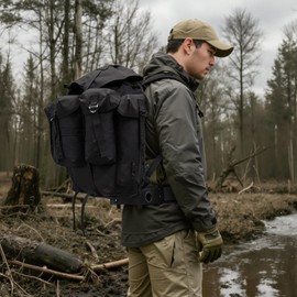 AUMENTAR 50L Military Alice Pack Army Survival Combat ALICE Rucksack Backpack for Men & Women for Camping, Hiking, Emergency Black