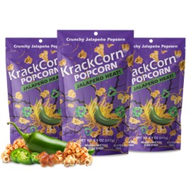 KrackCorn Jalapeno Popcorn - Gluten-Free, Non-GMO Caramel Flavored Popcorn, Sweet and Salty Corn Gourmet Snack - Delicious Treat for Family Parties, Movie Nights - 8.5 oz, Pack of 3