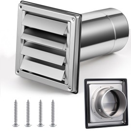 Shimeyao 4" Wall Vent Cover Stainless Steel Outside Dryer Vent Covers for House Exhaust Duct Kit with Removable Extension Pipe 8 Inch and 4 Screw for House Outdoor Extended Air Pipe, Silver