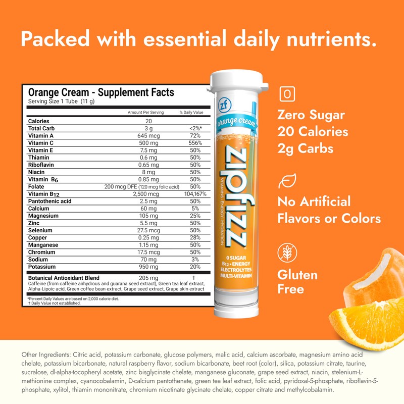 Zipfizz Daily Energy Drink Powder, Orange Cream, 20 Pack |