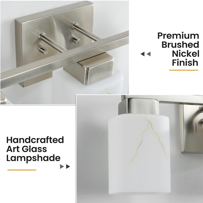 Mieloxiy 3-Light Square Bathroom Light Fixture, Brushed Nickel Modern Vanity