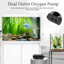 AQQA Aquarium Air Pump,5W Dual Outlet Oxygen Pump with 2 Air Stone,Adjustable Air Valve Quiet Bubbler Pump,Up to 160 Gallon Fish Tank (5w)