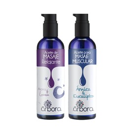Árbora 2 Aceites de Masaje: Lavanda + Masaje Muscular con Árnica Árbora | Hidrata tu piel, Relájate, CONVIERTE TU CASA EN UN SPA | Con ACEITES ESENCIALES |100% PURO| Aromaterapia | 90ml