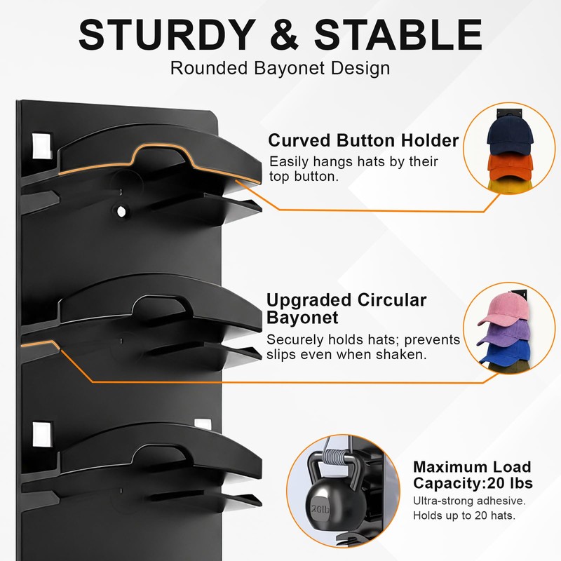 QEEYON 2 Pack Hat Organizer For Baseball Caps, Wall Mounted