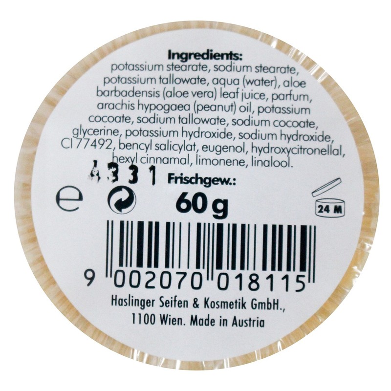 HASLINGER Aloe Vera Rasierseife in Aluhülle, 60 g