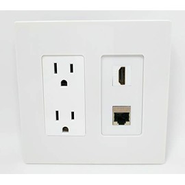RiteAV - 15 Amp Power Outlet and 1 Port HDMI and 1 Port Shielded Cat6 Ethernet Decorative Type Screwless Wall Plate - White