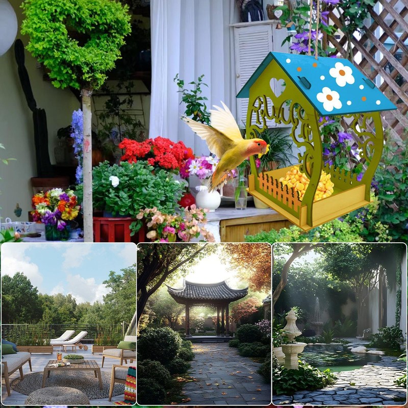 Bird Feeder - Wooden Bird Feeders for Outdoors - Decorative