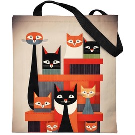 Loxato Printed Cat Fabric Bag with Zip - Aesthetic Bag - Fabric Bag with Zip - Jute Bag Cat - Fabric Bag Aesthetic, Cat Love 2