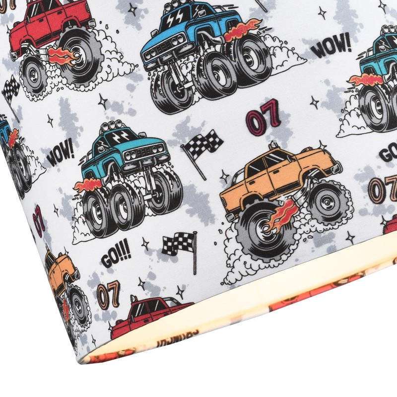 Modern and Colourful Monster Trucks Childrens Cotton Fabric Round Drum