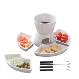 Fondue Pot Set,Ceramic Butter Warmer Set with 4 Forks and 4 Dishes,Cheese Fondue Pot,Fondue Pot Melting Pot Set,Melt Hot Pot Bowl Set For Cheese Chocolate Butter Caramel