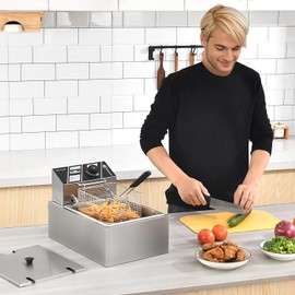 Electric Deep Fryer with Basket for Home Use, Countertop Commercial Deep Fryer 1700w Powerful Performance 9.7Qt Large Capacity Stainless Steel Oil Fryer, Temperature Control