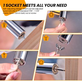 JAPTARE Universal Socket Tool, Super Socket Metric 11-32mm Multi-Function Ratchet Wrench with Power Drill Adapter, Standard 7/16'' - 1-1/4'' Socket Set for Christmas Gifts Father Men DIY Handyman