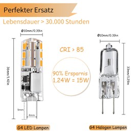 I-SHUNFA G4 LED Bulb 1.24W AC/DC 12V Bi-Pin Base Light Lamp Warm White 2700K Equivalent to 10W 20W Halogen Bulbs Led 24x3014 SMD Non-dimmable 360°Beam Angle (10 Pack)