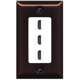 RiteAV 3 Port HD 2.0 Decorative Wall Plate 1 Gang [Bronze/White]