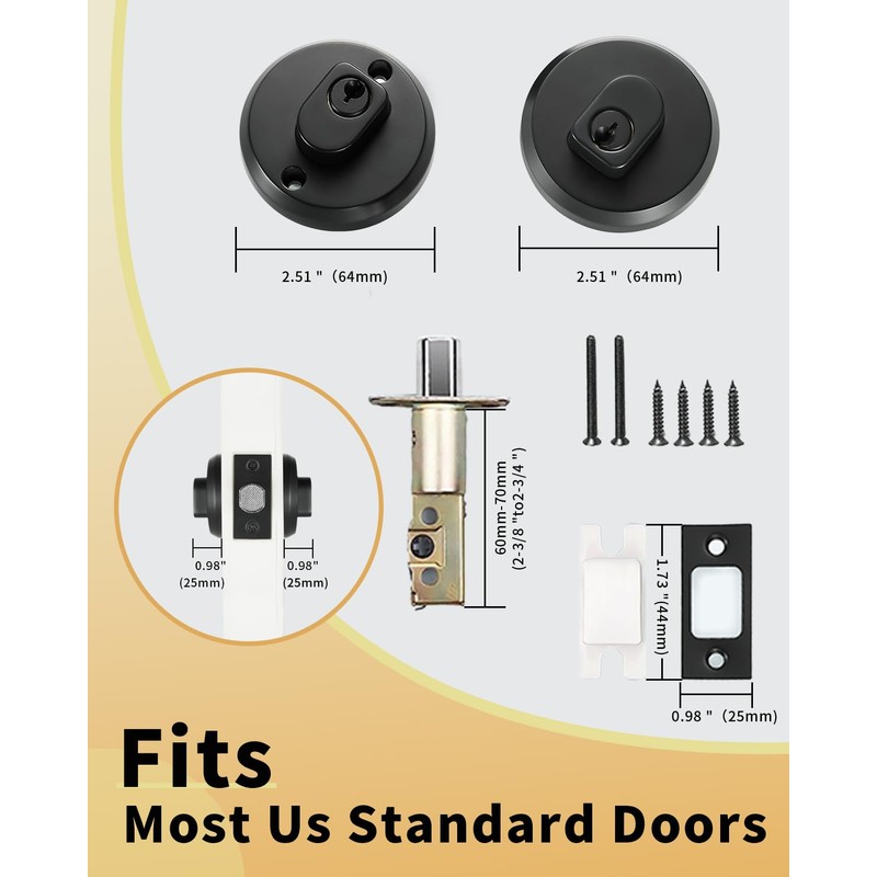 Double-Sided Keyed Round Deadbolt Lock - Matte Black, Exterior Door