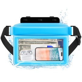 JOTO Large Floating Waterproof Phone Pouch with Adjustable Waist Strap, Water Proof Fanny Pack Dry Bag Wallet for Cellphone Passport Watch and Valuables, Beach Essential for Swimming Snorkeling -Blue