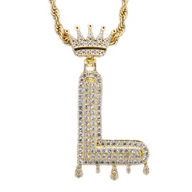 Initial Necklace for Men Women,18K Gold Plated Crown Letter Pendant with 24 Inch Chain,Cubic Zirconia Capital Monogram Pendant Necklace Jewelry Gift (Initial L)