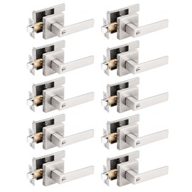 Brotima 10 Pack Privacy Door Lever with Lock, Keyless Interior Door Handle, Reversible for Right/Left Handed Doors, Satin Nickel Square Lock Set for Bedroom, Bathroom