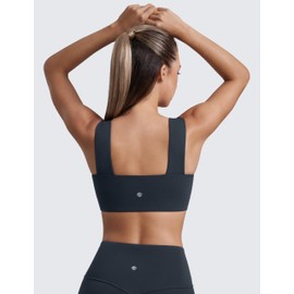 CRZ YOGA Butterluxe Womens Square Neck Sports Bras - Supportive Wide Straps Open Back Padded Camisole Yoga Crop Top True Navy Small
