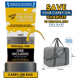 For Spirit Airlines Personal Item Bag 18x14x8 Foldable Travel Duffel Bag Tote Duffle Carry on Luggage for Women and Men 30L (Grey (With Shoulder Strap))