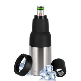 12Oz - Hgkeke Frosty Beer Holder Double Walled Stainless Steel Beer Bottle Insulator Holder Slim Can Cooler and Beer Bottle with Beer Opener Vacuum Insulated - Nice Gift for Men - Silver