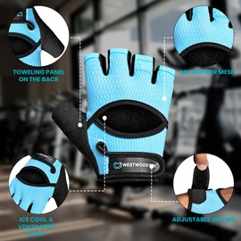 WESTWOOD FOX Gym Gloves for Men & Women–Ventilated Weight lifting,Fitness,Cycling & Training Gloves with Thick Padding,Full Palm Protection,Non-Slip Grip,Breathable Mesh,Shock Absorption (AQUA, L)