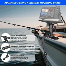 Velpaw Kayak Fish Finder Mount,1.5" Ball Universal Mounting Plate with Transducer Mounting Arm, Marine Electronic Mount Plate with Low Profile Track, Compatible with Scotty, Lowrance, Garmin (Panel-L)