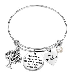 bobauna Step Dad to Stepdaughter Bracelet I Promise to Love Your Dad/Mom with My Whole Heart Wedding Bridal Gift for Daughter in Law from Stepmom Stepdad (dad Whole Life Bracelet)
