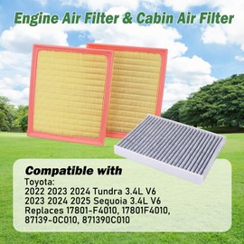 Engine Air Filter & Cabin Air Filter Combo Kit Compatible with 2022 2023 2024 Toyota Tundra, 2023 2024 2025 Toyota Sequoia 3.4L V6 Replaces 17801-F4010, 17801F4010, 87139-0C010, 871390C010