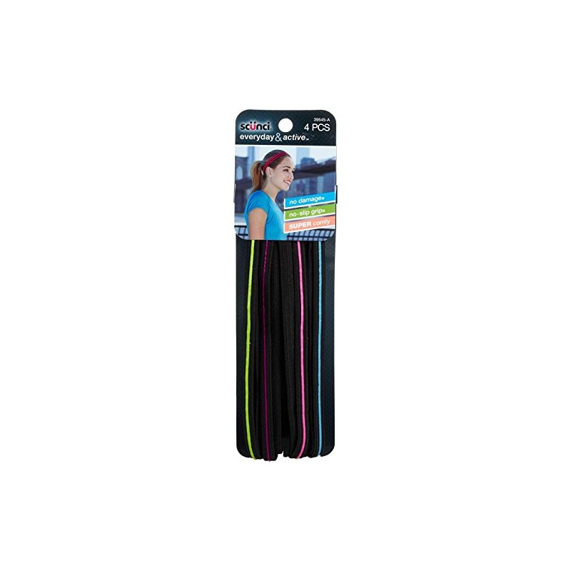 Scunci Everyday and Active No Slip Grip Contrast Silicone Headwraps,4