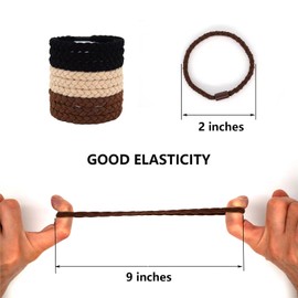 20-Piece Braided Hair Ties For Men - Elastic, No Damage, No Slip, No Rip - For Curly, Thick, Long Hair (Black, Brown, Khaki)