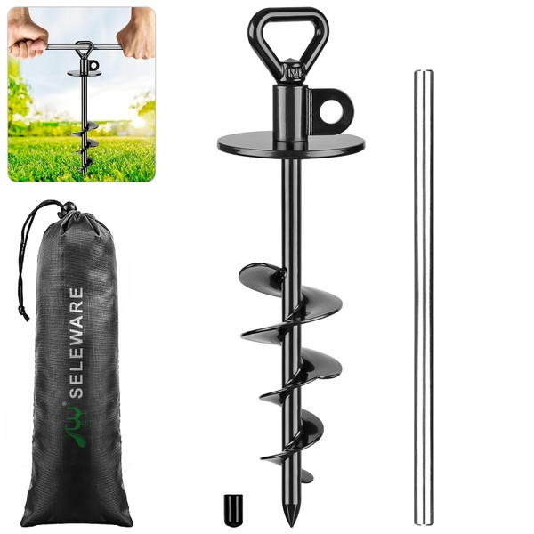 SELEWARE Dog Tie Out Stake Outdoor Anti-Rust Ground Anchor for Large Dogs up to 220 lbs, Free Swivel Dog Stake Dog Camping Gear Twist Rod Included