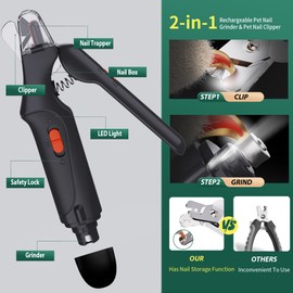 CATPICK 2-in-1 Dog Nail Grinder & Dog Nail Clippers Trimmers for Large Medium Small Dogs Cats Pets Claw Trimmer Quick Sensor and Safety Guard USB Rechargeable with 2 LED Lights (Black)