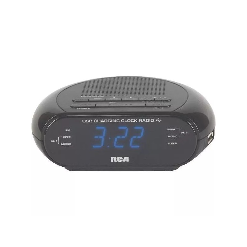 RCA USB DUAL ALARM CLOCK RADIO - BATTERY BACKUP