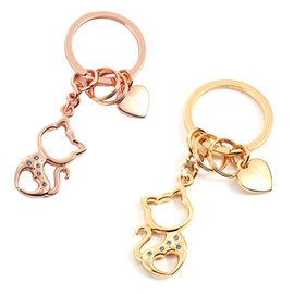 Felimoa Cat Shaped Key Chain Key Ring Cat Cat Double Ring Set of 2 Colors, Gold, Pink Gold