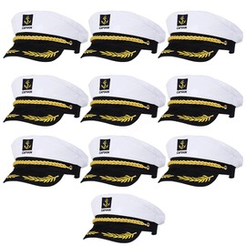 TENDYCOCO 10PCS Captain Yacht Hat Yacht Party Hats Embroidered Sailor Captain Cap 8.9 x 6 x 3.5in