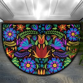 GISPOG Mexican Flowers Birds Half Round Door Mat,Indoor Entrance Rug, Semi Circular Area Rug, Kitchen Floor Mats Non Slip Absorbent Doormats,Laundry Room Rug 24"x 36"