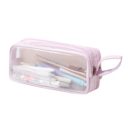 Pencil Cases Pen Pouch Clear Transparent Marker Pouch with Zipper, Exam Pencil Storage Bag Travel Cosmetic Makeup Bag for Students Adults Teen Kids (Purple)