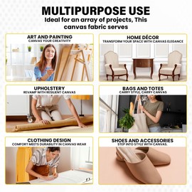 FabricLA Canvas 7 OZ Fabric | Canvas Fabric 62" Wide | Canvas Cloth | Premium Duck Cloth Canvas Rolls for Painting, Upholstery, & Crafts - Natural Canvas Roll | 2 Yard