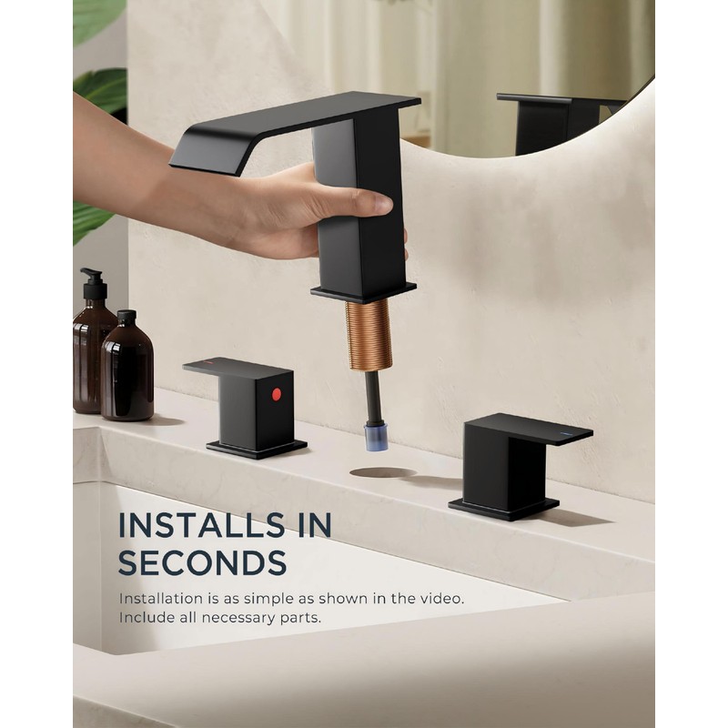 FORIOUS Bathroom Faucets 3 Hole,Matte Black 8 Inch Widespread Bathroom