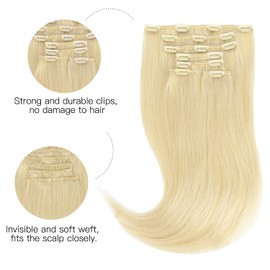 Clip in Hair Extensions, hotbanana Bleach Blonde Clip in Hair Extensions Real Human Hair Straight Remy Hair Clip in Hair Extensions 22 inch 120g 7pcs