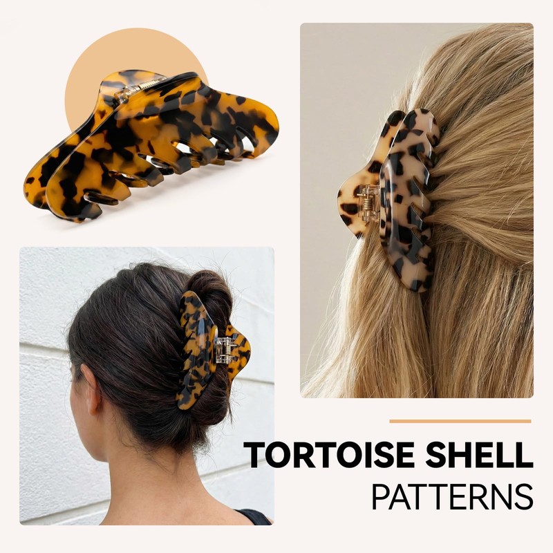 2 Pack Large Claw Clips for Thick Hair, Tortoise Shell