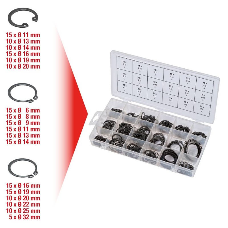 KS Tools 970.0310 Snap rings assortment, external + internal, Ø6-32
