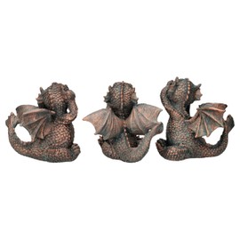 Figuren Shop GmbH Dragon Figurines - No Evil See, Hear, Say, 12 cm - Artificial Stone, Hand-Painted, Bronze Colour, Fantasy Statue