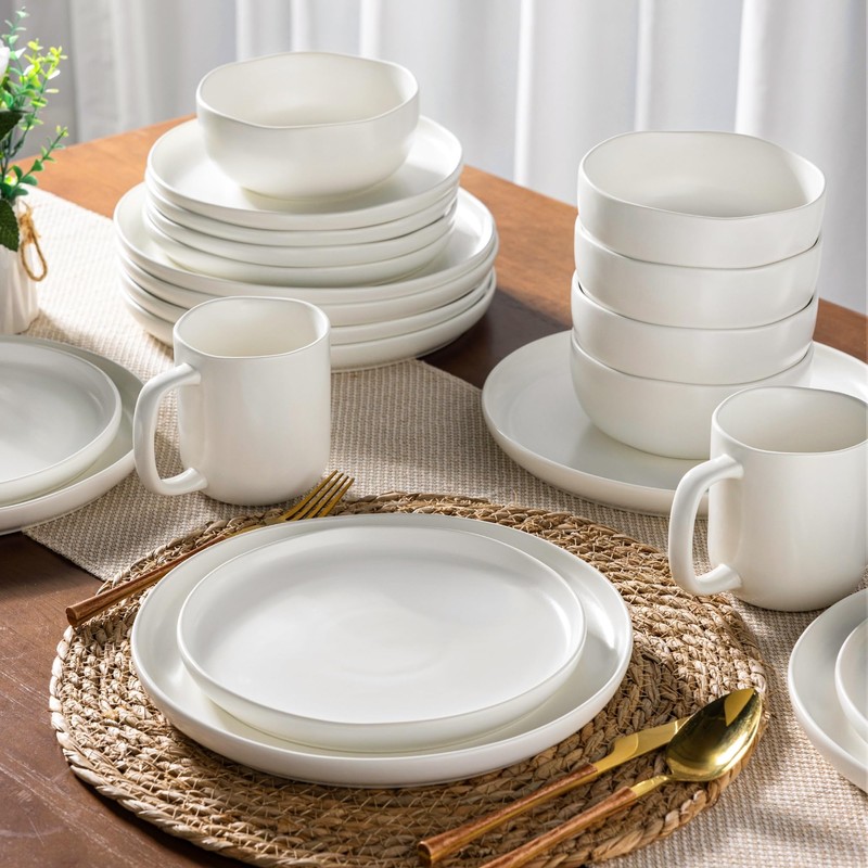 AmorArc Ceramic Dinnerware Sets, Wavy Rim Stoneware Plates and Bowls